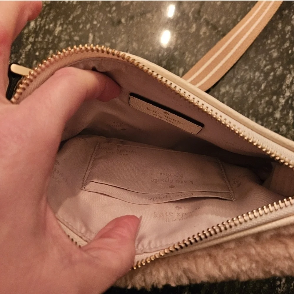 Kate Spade Cream Crossbody Bag with Fluffy Sherpa Texture